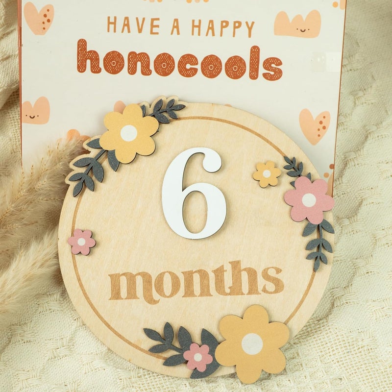 HONOCOOLS Store Baby Monthly Milestone Cards - Wooden Monthly Milestone Discs - Newborn Photography Props to Document Your Baby´s Growth - Baby Announcement Sign (B07) - Image 2